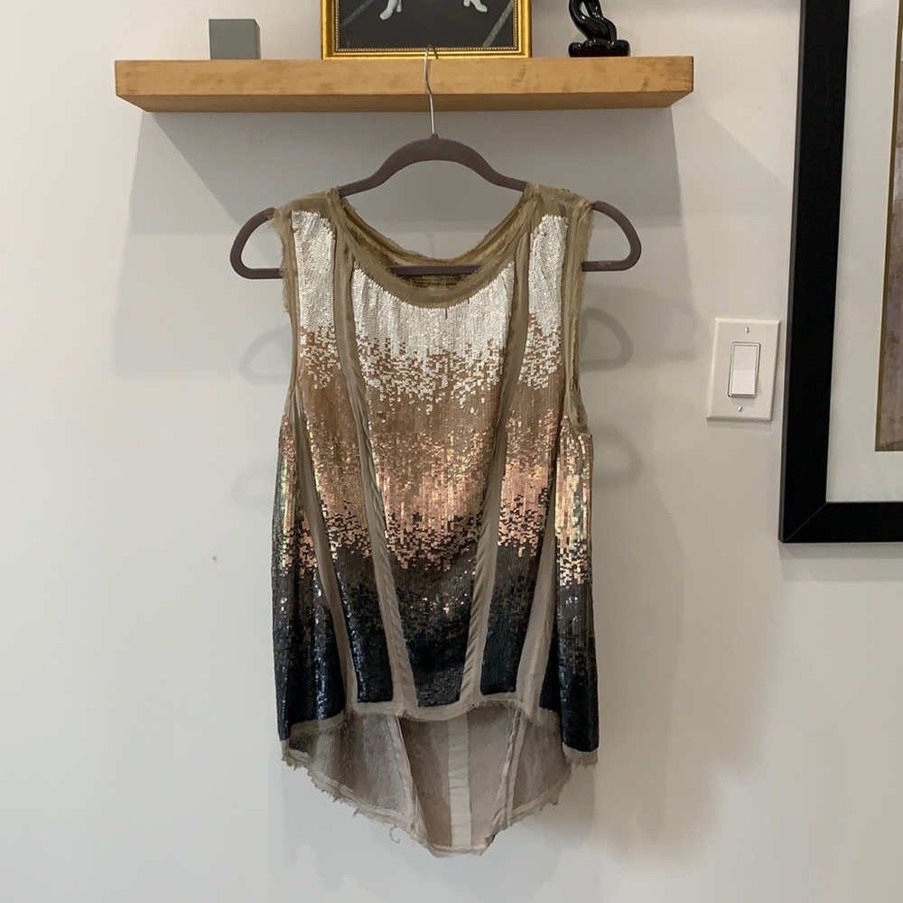 ALLSAINTS X-OMBRÉ HAND EMBELLISHED SEQUIN TOP